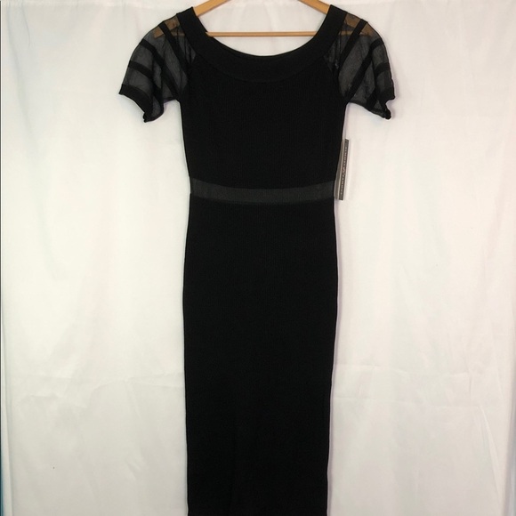 Almost Famous Black Midi Dress with Sheer Sleeves Body con Size XL - Picture 1 of 11